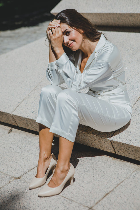 Zapatos de tacón 8cm de piel beige Tania