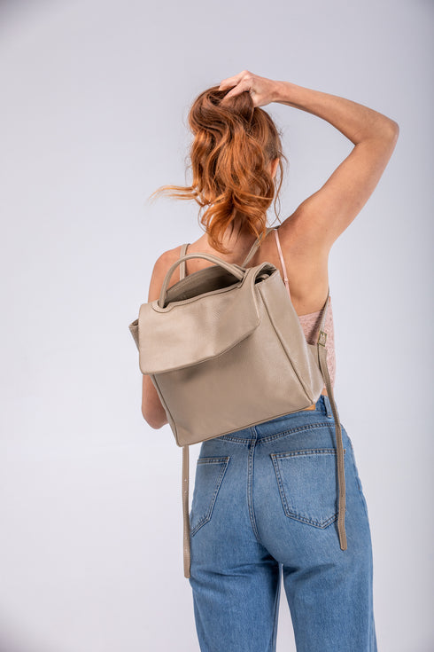 Mochila de piel para mujer khaki Bora
