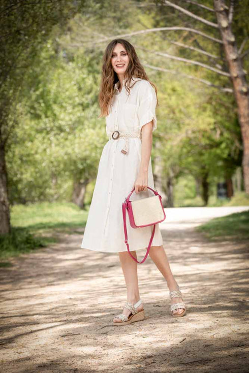 Bolso de mano de piel y rafia para mujer Pandorina fucsia