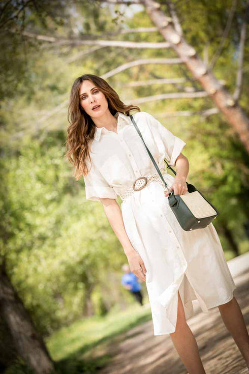 Bolso de mano de piel y rafia para mujer Pandorina Verde oscuro