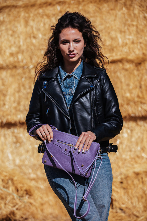 Bolso bandolera de piel lila Tamara