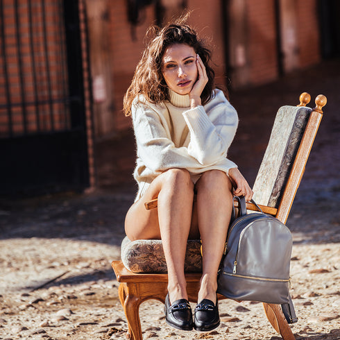 Mochila de piel para mujer gris Jenny