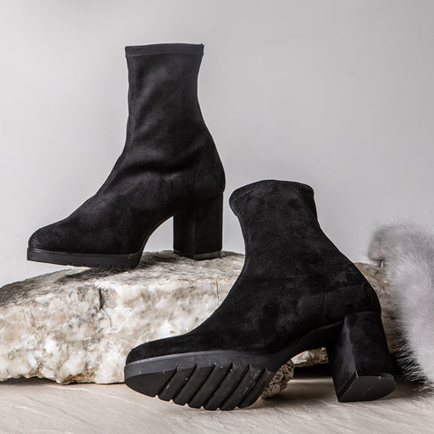 Botines de tacón mujer de antelina negro Pineda