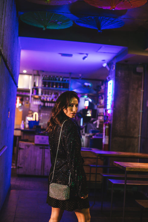 Bolso de mano de fiesta con piedras glamurosas plata Kelly