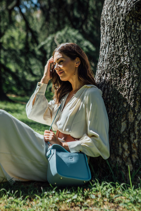 Bolso de mano de piel para mujer Pandorín celeste