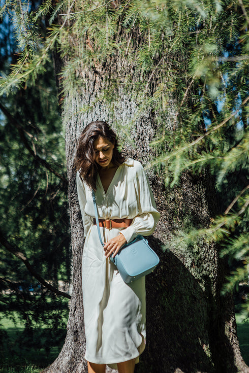 Bolso de mano de piel para mujer Pandorín celeste