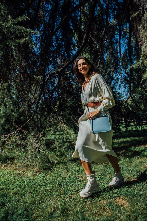 Bolso de mano de piel para mujer Pandorín celeste