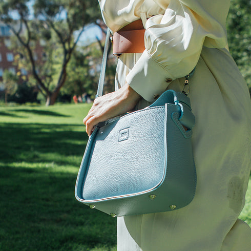 Bolso de mano de piel para mujer Pandorín celeste