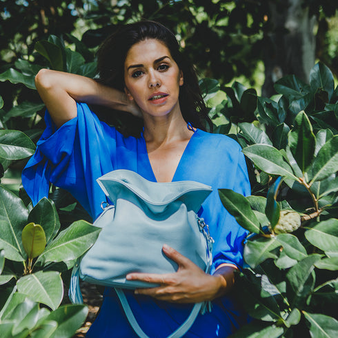 Bolso de bandolera de piel para mujer Acacias Azul Celeste