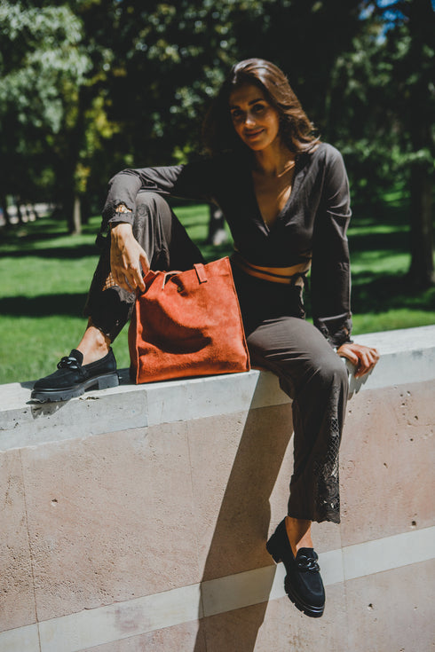 Mocasines de piel con plataforma negro Abril