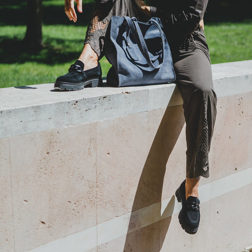Mocasines de piel con plataforma negro Abril