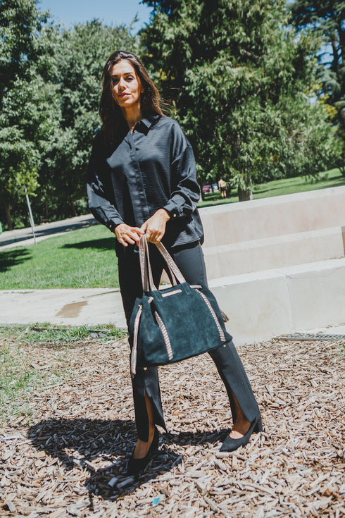 Bolso de piel de serraje para mujer estilo shopper negro Agatha