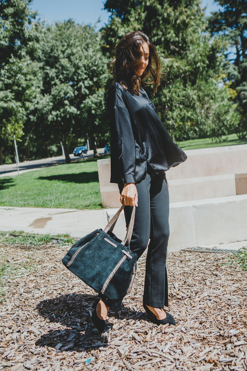 Bolso de piel de serraje para mujer estilo shopper negro Agatha