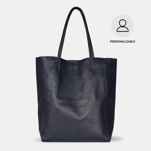 Bolso shopper para mujer de piel para personalizar azul marino Amy
