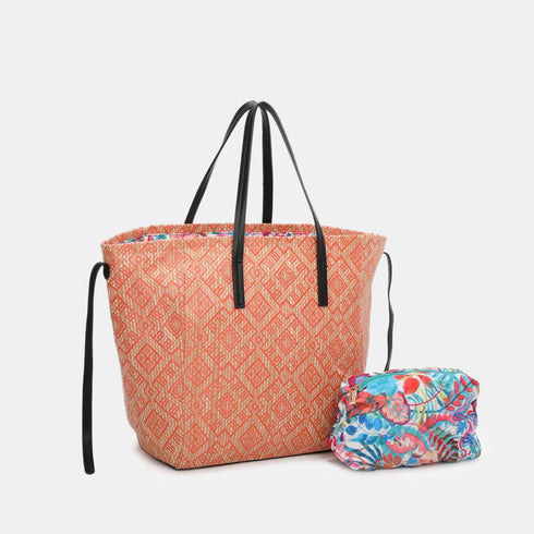 Bolso tote de rafia grande mujer con neceser interior reversible Paz