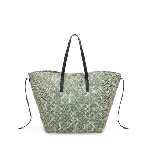 Bolso tote de rafia grande mujer con neceser interior reversible Paz