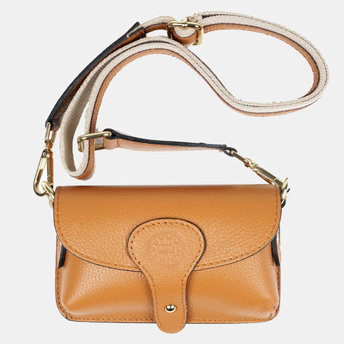 Bolso de bandolera porta móvil de piel Pili Marrón