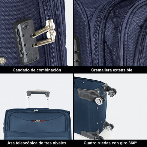 Maleta de viaje blanda extensible 56cm/66cm/76cm/86cm, 10kg/15kg/20kg/23kg, de tela poliéster Pissa Azul