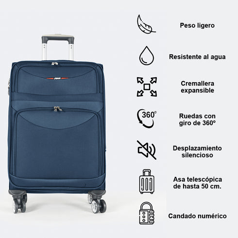 Maleta de viaje blanda extensible 56cm/66cm/76cm/86cm, 10kg/15kg/20kg/23kg, de tela poliéster Pissa Azul