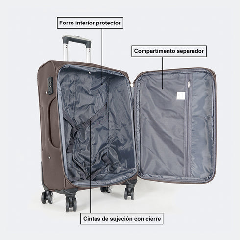 Maleta de viaje blanda extensible 56cm/66cm/76cm/86cm, 10kg/15kg/20kg/23kg, de tela poliéster Pissa Marrón