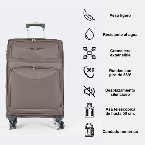 Maleta de viaje blanda extensible 56cm/66cm/76cm/86cm, 10kg/15kg/20kg/23kg, de tela poliéster Pissa Marrón