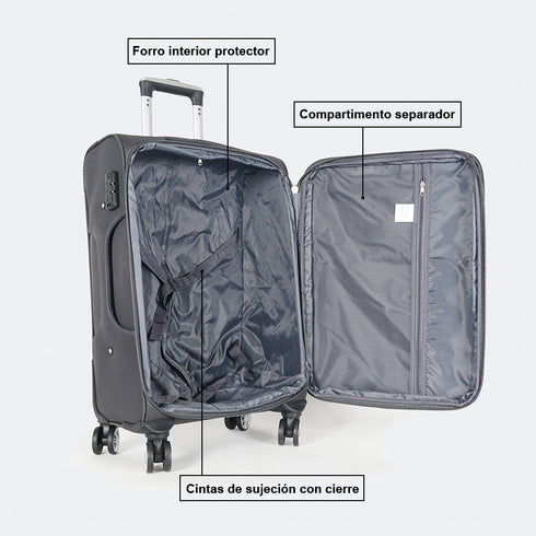 Maleta de viaje blanda extensible 56cm/66cm/76cm/86cm, 10kg/15kg/20kg/23kg, de tela poliéster Pissa Gris
