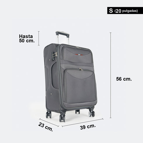 Maleta de viaje blanda extensible 56cm/66cm/76cm/86cm, 10kg/15kg/20kg/23kg, de tela poliéster Pissa Gris