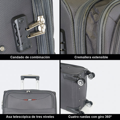 Maleta de viaje blanda extensible 56cm/66cm/76cm/86cm, 10kg/15kg/20kg/23kg, de tela poliéster Pissa Gris