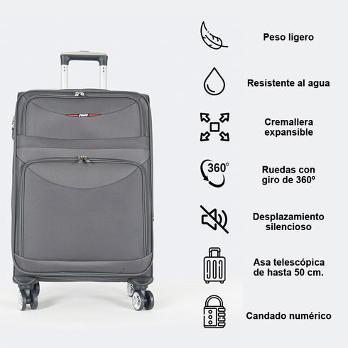Maleta de viaje blanda extensible 56cm/66cm/76cm/86cm, 10kg/15kg/20kg/23kg, de tela poliéster Pissa Gris