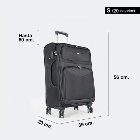 Maleta de viaje blanda extensible 56cm/66cm/76cm/86cm, 10kg/15kg/20kg/23kg, de tela poliéster Pissa Negro