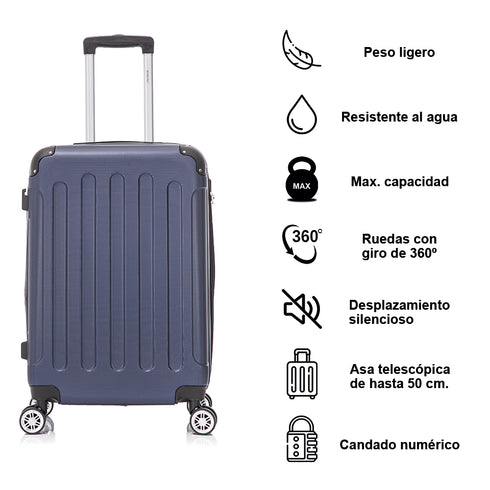 RAYKONG Maleta Mediana ABS 66x43x25cm | 71L | 24 Pulgadas | hasta 23kg semirígidas - AzulMarino