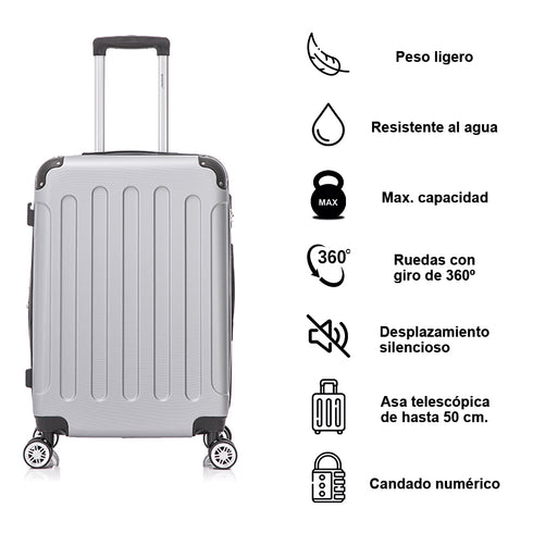 RAYKONG Maleta Mediana ABS 66x43x25cm | 71L | 24 Pulgadas | hasta 23kg semirígidas - Plata