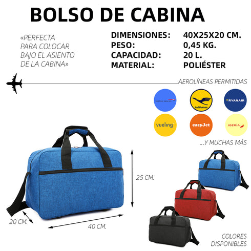 Raykong Bolsa de cabina Ryanair 40x20x25 cm 10kg equipaje de mano Vueling de tela impermeable Jacky
