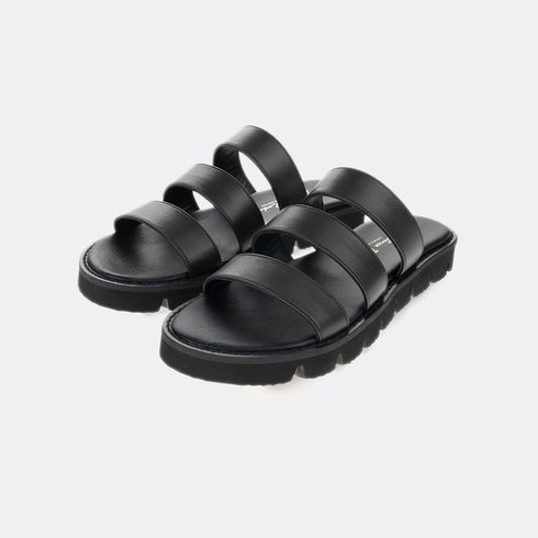 Sandalia plana Romana para mujer de piel con piso grueso Mila Negro