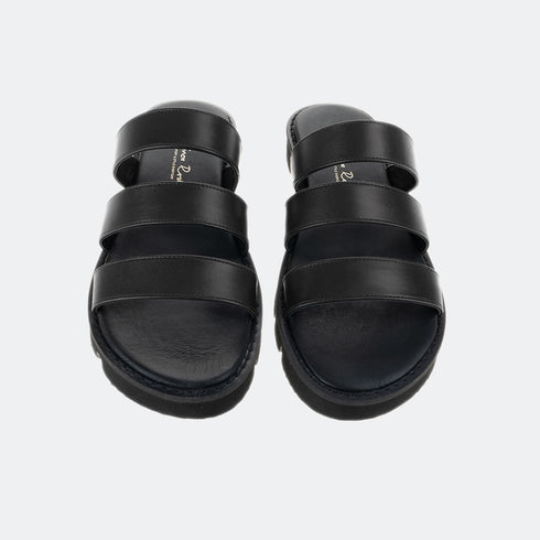 Sandalia plana Romana para mujer de piel con piso grueso Mila Negro