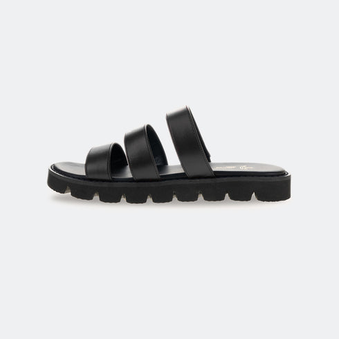 Sandalia plana Romana para mujer de piel con piso grueso Mila Negro