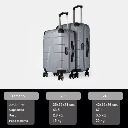 Maleta de cabina de S-15kg-55cm / M-20kg- 62cm de ABS Empire Plateado