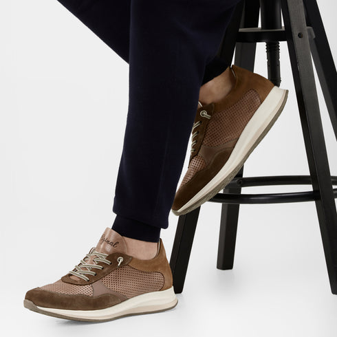 Zapatilla deportiva de hombre piel con cordones marrón Ezra