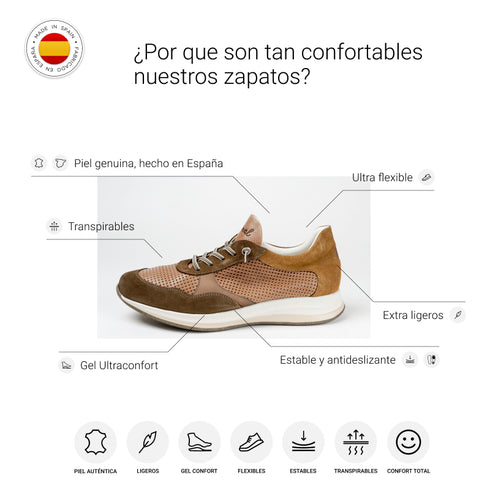 Zapatilla deportiva de hombre piel con cordones marrón Ezra