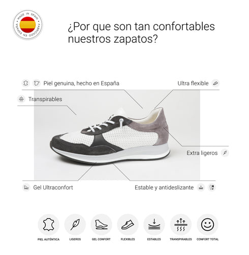 Zapatilla deportiva de hombre piel con cordones blanco Ezra