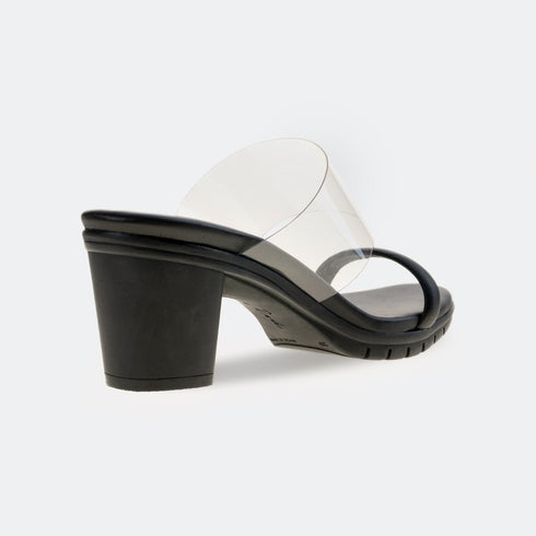 Sandalia con tacón cinta transparente Aqua Negro