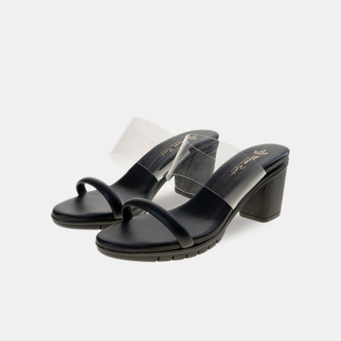 Sandalia con tacón cinta transparente Aqua Negro