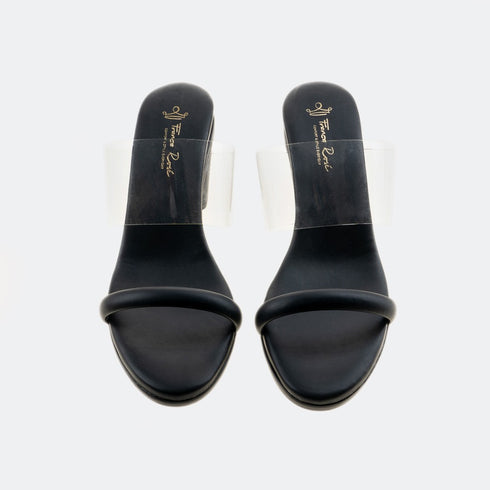 Sandalia con tacón cinta transparente Aqua Negro