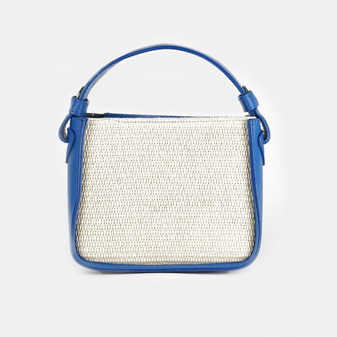 Bolso de mano de piel y rafia para mujer Pandorina Azul Klein