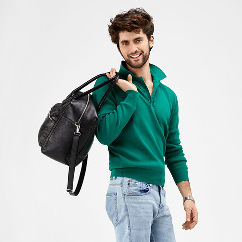 Bolso de viaje de piel con bandolera ajustable para hombre negro Rayan