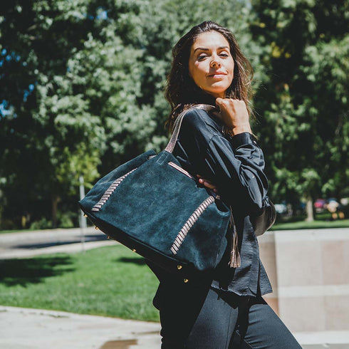 Bolso de piel de serraje para mujer estilo shopper negro Agatha