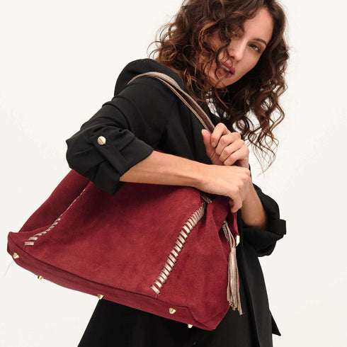 Bolso de piel de serraje para mujer estilo shopper rojo Agatha