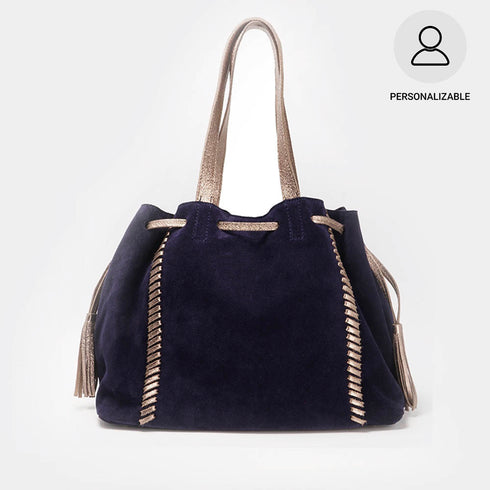 Bolso de piel de serraje para mujer estilo shopper azul marino Agatha