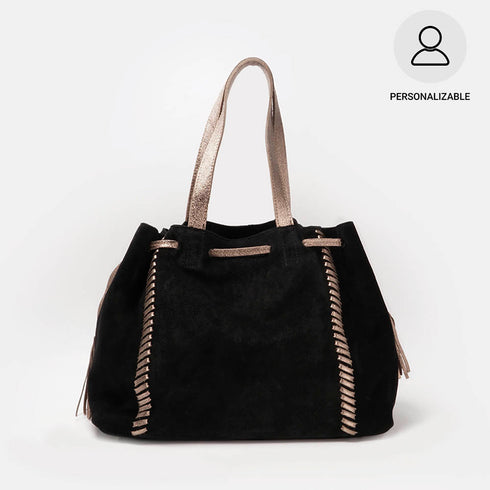 Bolso de piel de serraje para mujer estilo shopper negro Agatha