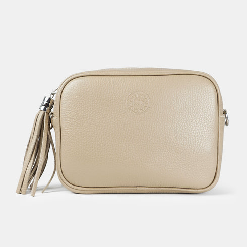 Bolso de Piel bandolera cuadrado khaki con pompón de mujer Cristin